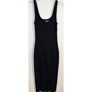 FREE PEOPLE BEACH Black Ribbed Midi Bodycon Tank Dress Small Stretch Cotton